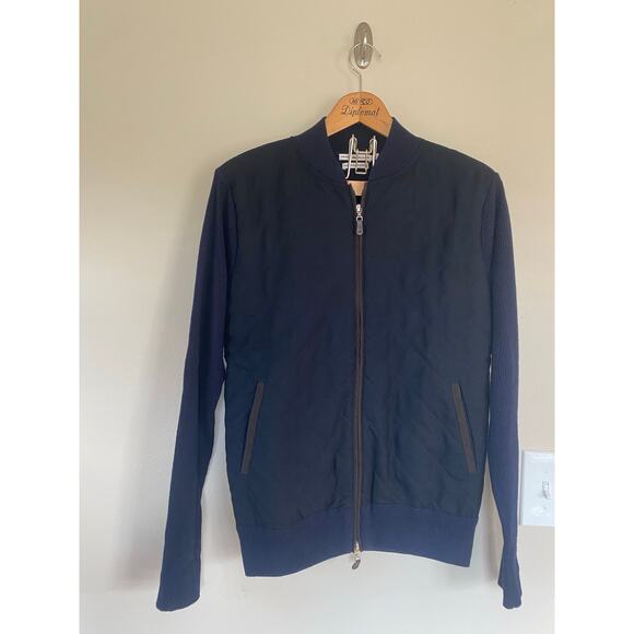 EUC Peter Millar Navy Wool Quilted Stretch Knit Combo Full Zip Jacket Sweater M - Picture 2 of 4